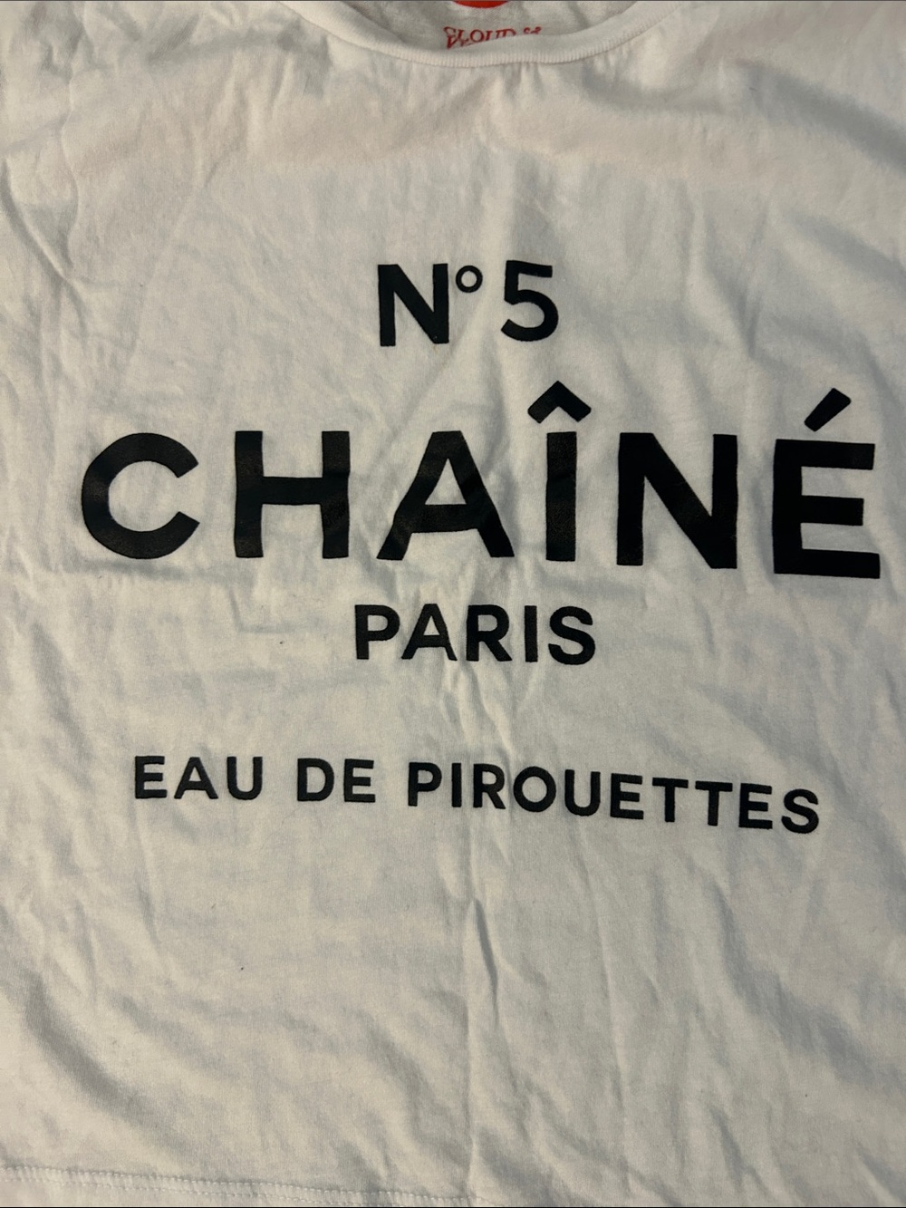 Cloud & Victory Chanel No. 5 chaîne Paris crop ballet shirt barre Pilates  rare - Picture 3 of 4